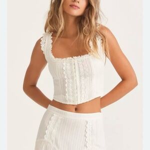 Love Shack Fancy Georgie embroidered bustier top and Meyer skirt